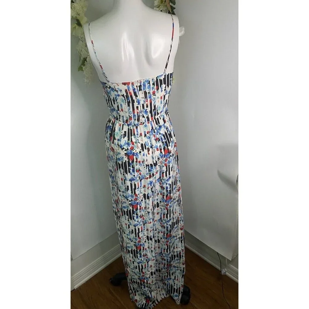 Parker Womens Silky Floral‎ Print Maxi Dress White Multi Size Extra Small EUC